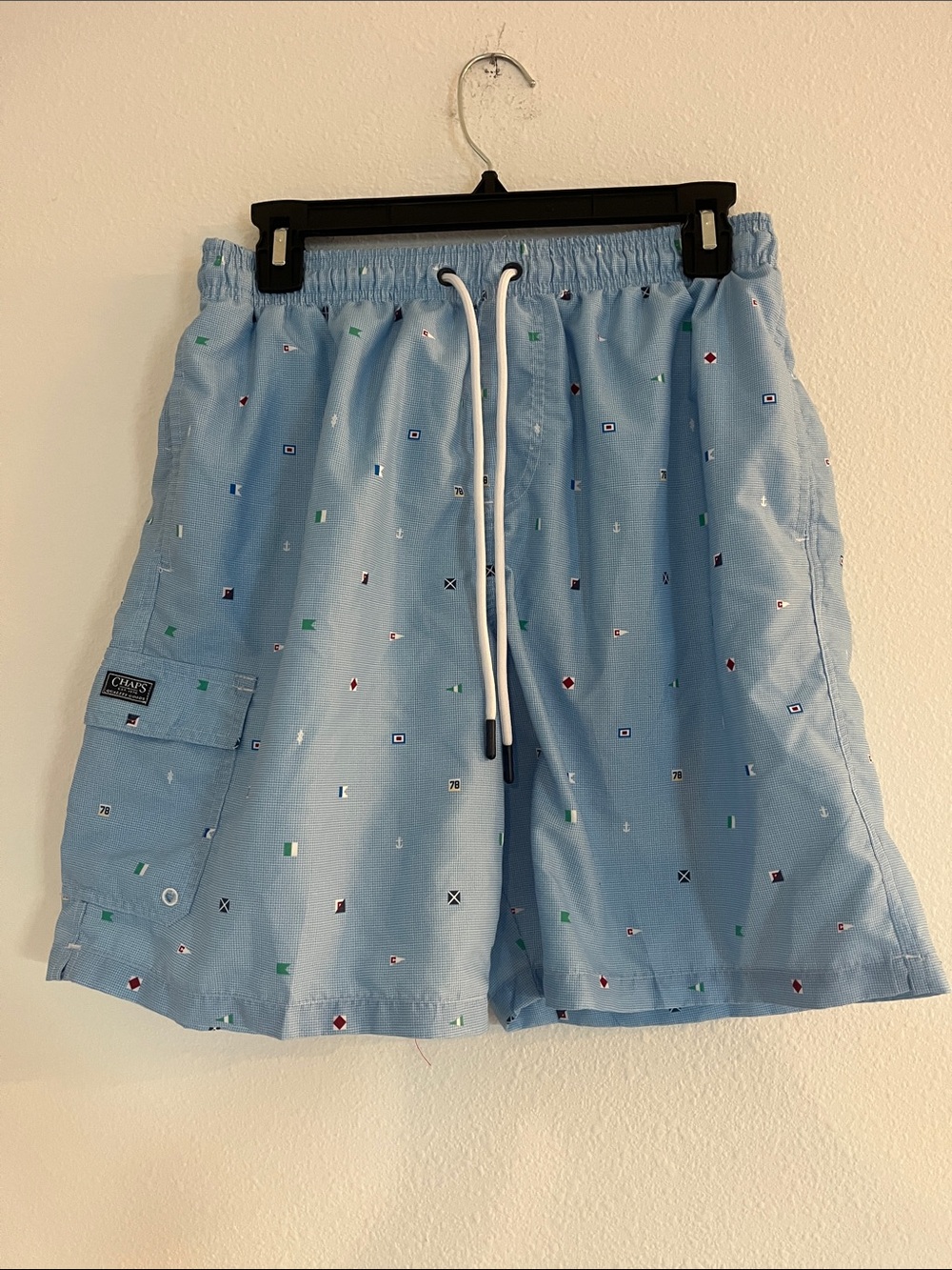 Chaps Light Blue Nautical Flag Print Swim Trunks